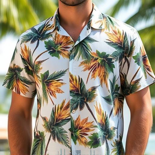 Camisa casual estampada com motivos tropicais, ideal para um look descontraído.